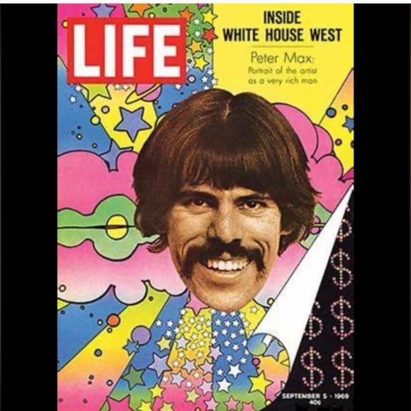 Peter Max Silk Tie Signed Pop Art Chartreuse Orange Purple   Iris Floral Print - Picture 9 of 15